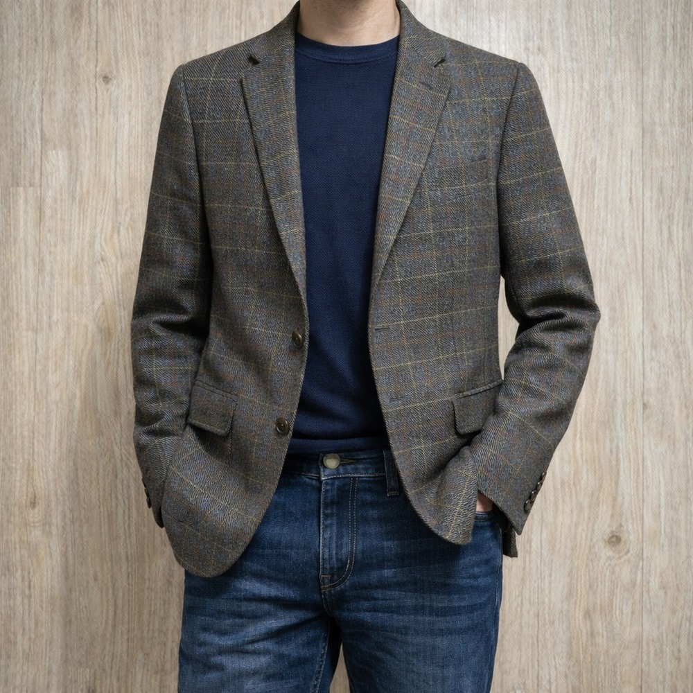 Silver Silk Plaid Blazer Preppy Academia - Fits Smaller See Measurements‎